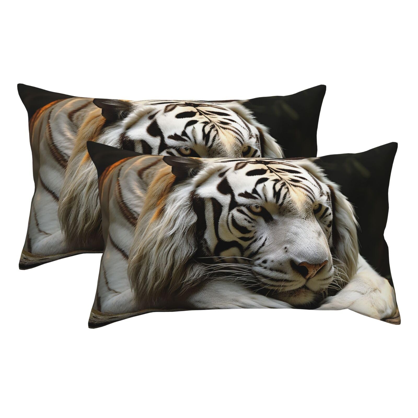 2 Pack King Pillow Cases with Hidden Zipper, Soft Breathable Pillow Covers for Hair and Skin, Lying Tiger Pillowcases 20"x36" Bed Pillow Protectors Cover for Sleeping Gifts