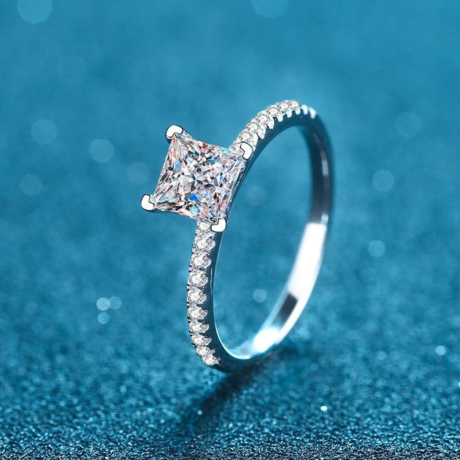 Anillo de Alianzas Mujer Oro Blanco 9K / 14K / 18K, Cuadrado con Diamante Creado de 2ct, Anillos Plata Eternidad Mujer