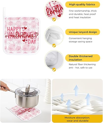 Miniatura 2 de 3 Packs Valentines Floral Pot Holders Sets for Kitchen,Oven Pan Plate Bowl Pads Heat Proof Mat with Hanging Loop,Terry Cloth Potholders Soft Grip