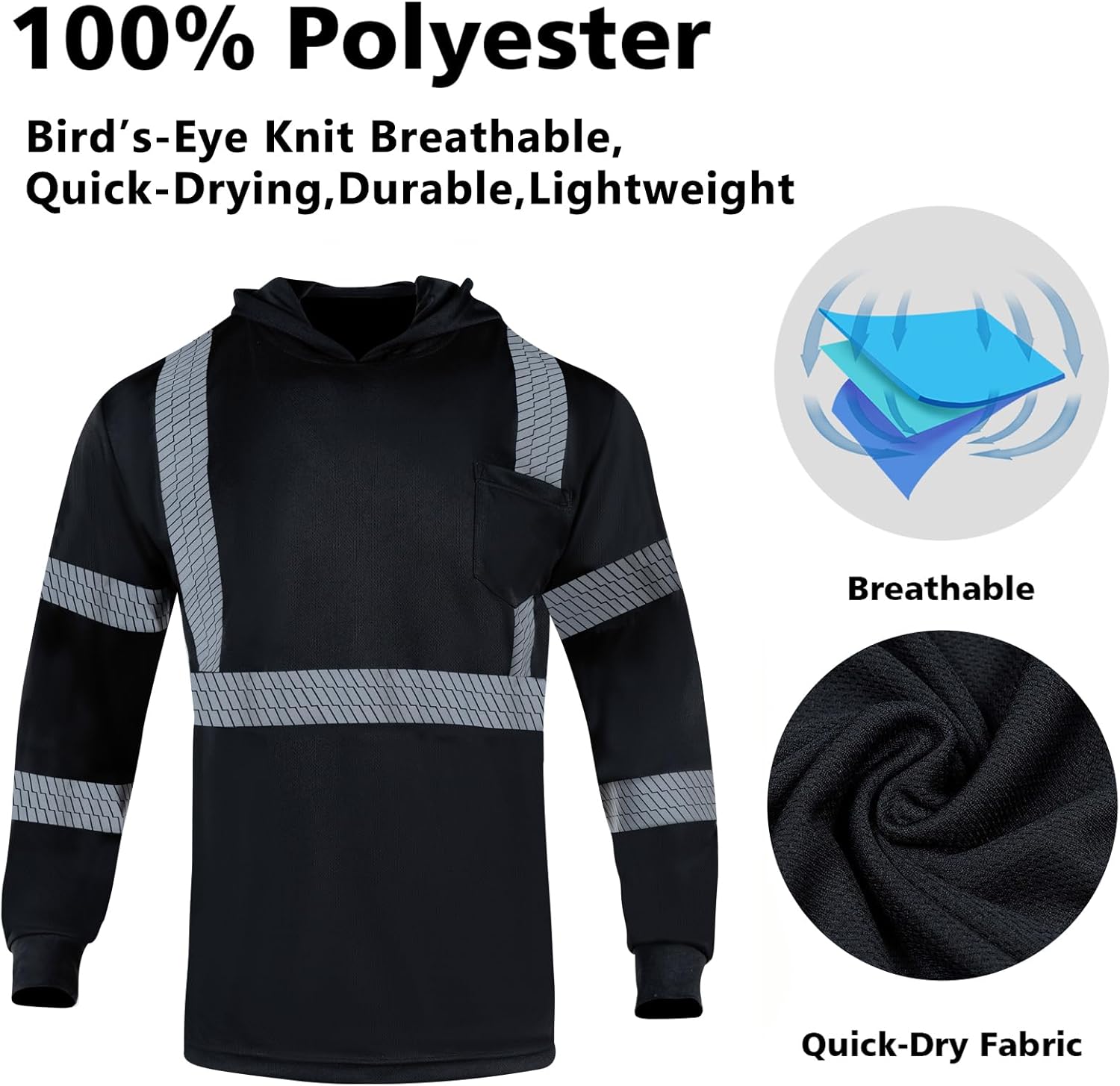 VENDACE Safety Reflective High Visibility Long Sleeve Shirts with Hood Class 3 Hi Vis Construction Breathable Work Shirts - Image 4