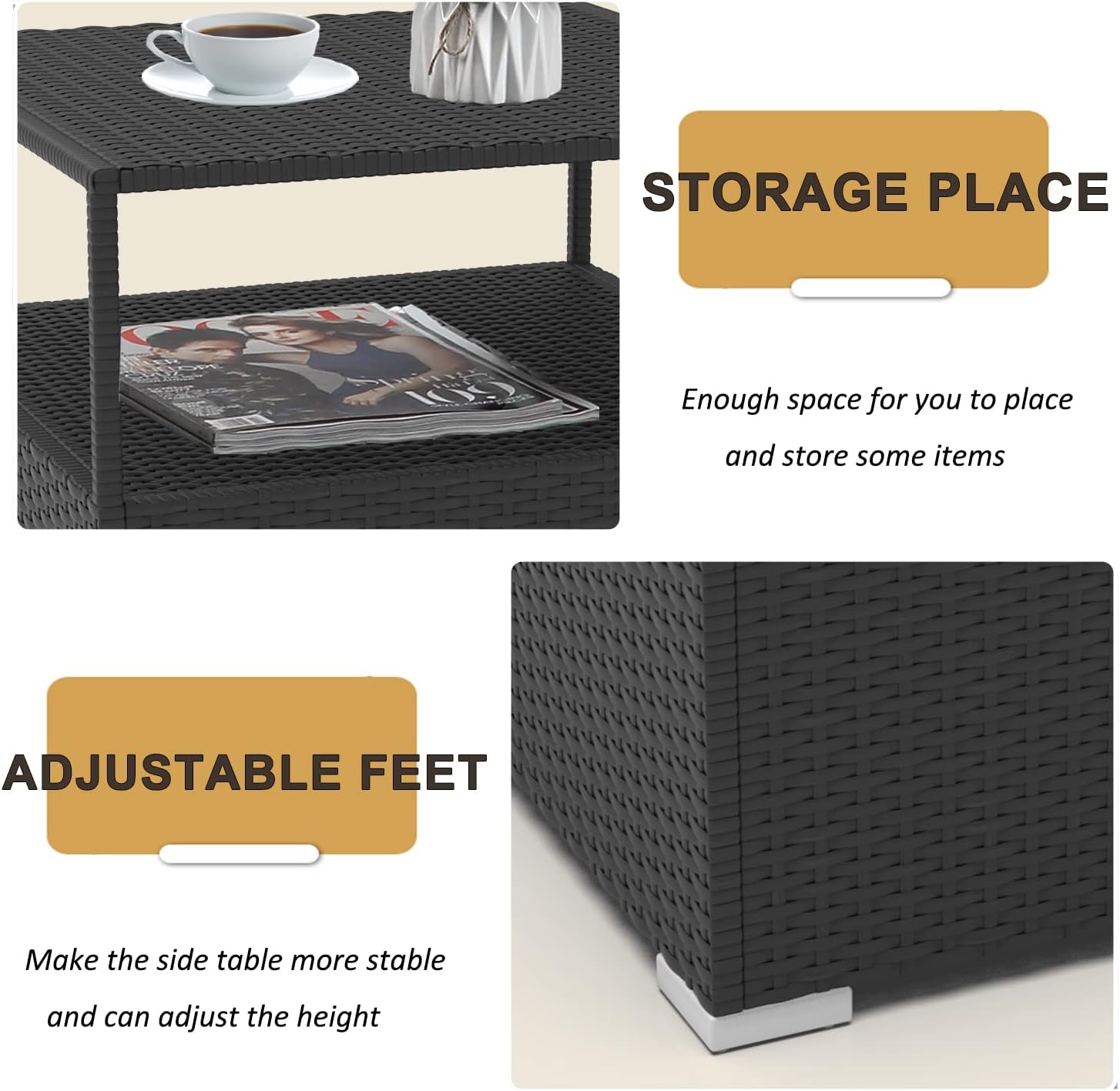 LayinSun Patio Wicker Side Table, Outdoor Rattan End Table with Storage for Outside Garden Poolside Square : Patio, Lawn & Garden