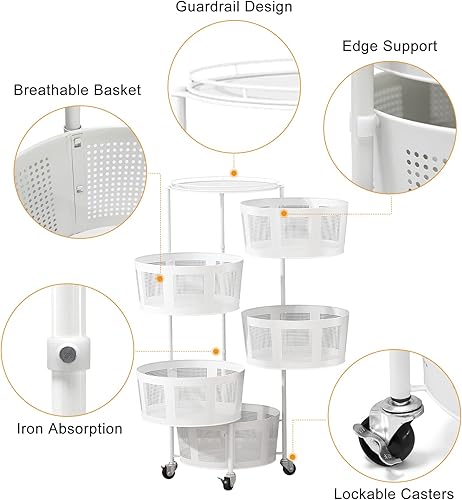 Miniatura 4 de LIBOOI Estante de almacenamiento giratorio de 5 niveles con estantes de metal, cesta de cocina, estantes de almacenamiento de alimentos, soporte de