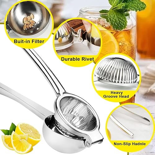 Miniatura 3 de SHIKORI Exprimidor de limón, exprimidor grande y resistente para limón, exprimidor de cítricos de acero inoxidable, herramienta de barra exprimidora