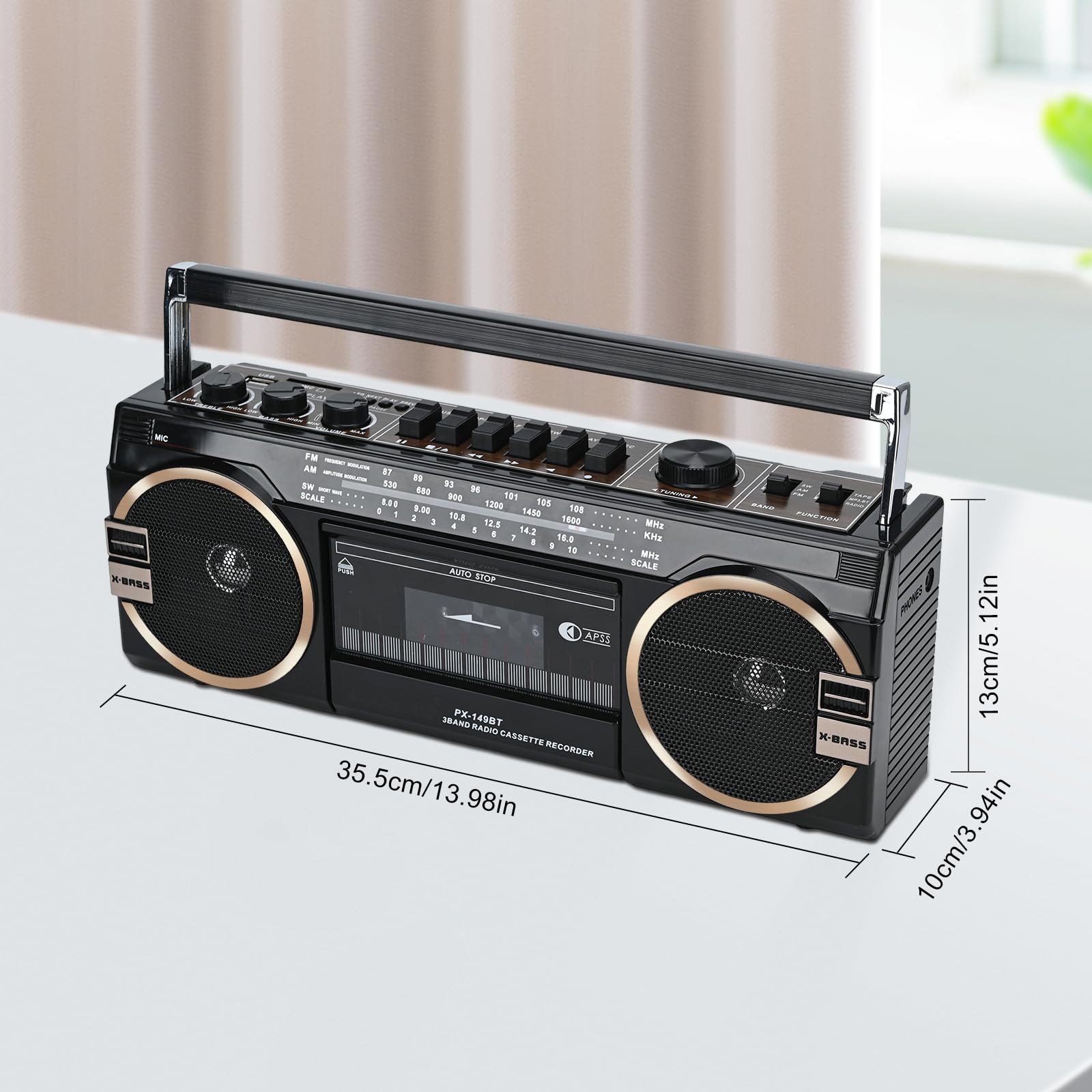 Lychee Enregistreur à Cassettes Portable, Enregistreur à Cassettes Vintage avec Radio AM/FM/SW, Haut-Parleur intégré, AC/DC, Prise Casque 3,5 mm, supporte Carte SD/entrée USB (Noir)