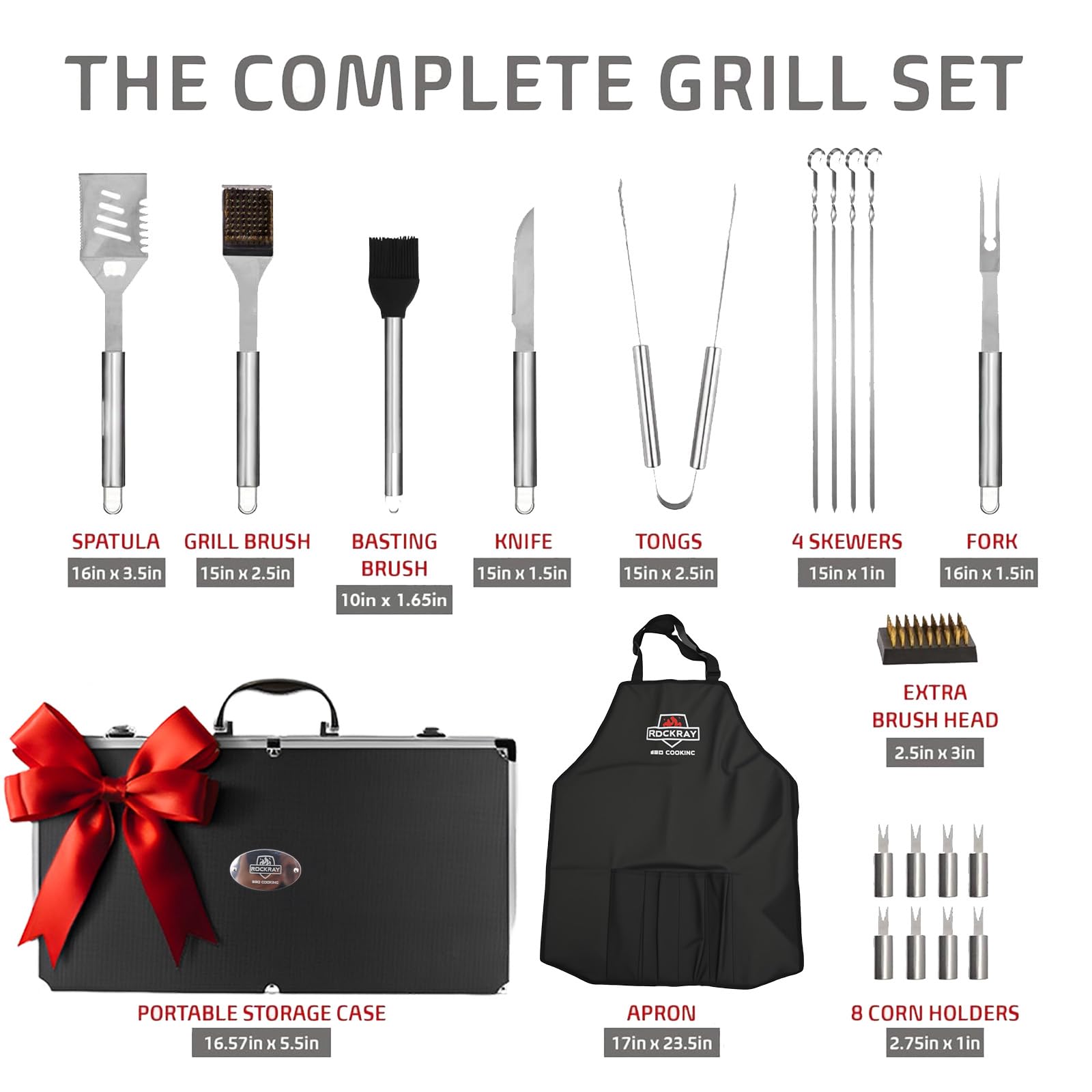 BBQ Grill Tools Set, 21-Piece Stainless Steel Utensils with Aluminum Case, Heavy Duty Grilling Accessories, The Grill Gift for Father's Day and Christmas