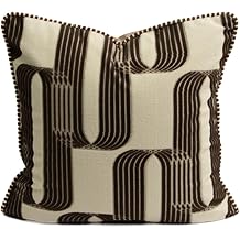 1 Piece Throw Pillow Cover 18x18 Inch, Cream Beige with Brown Geometric Arch Print Pillow Case, Decorative Cushion Cover with Whisker Edge Trim for Couch Sofa Living Room Bedroom Brown