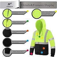 Vista 4 de sesafety Sudadera de seguridad de alta visibilidad para hombre, sudadera con capucha reflectante con cremallera clase 3, sudadera con capucha