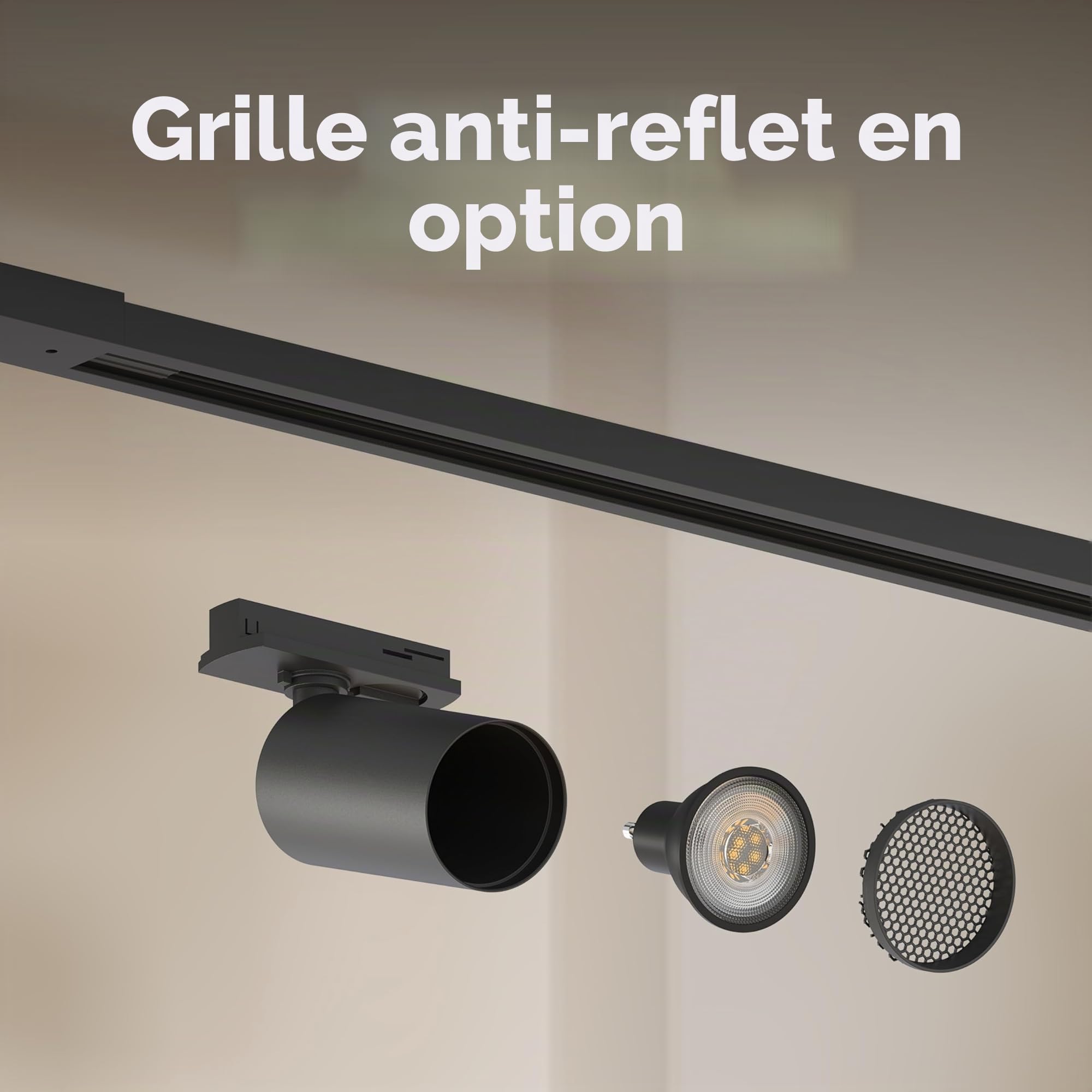 CALEX Spots sur rail 2 m, 4 spots GU10 LED, plafonnier noir mat (ampoules non fournies)