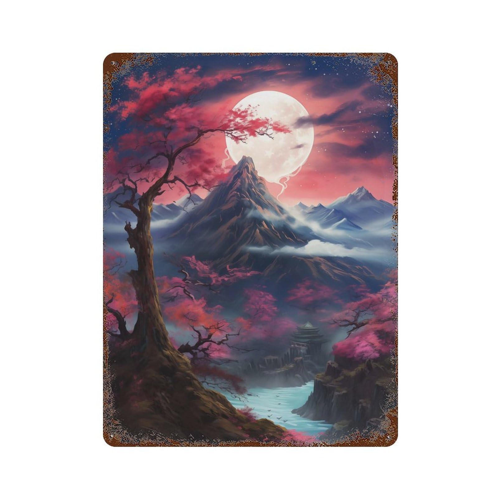 Japanese Blossom Decorative Tin Sign 15.7"x11.8", Retro Wall Decor for Basement, Hobby Room And Garage Decor