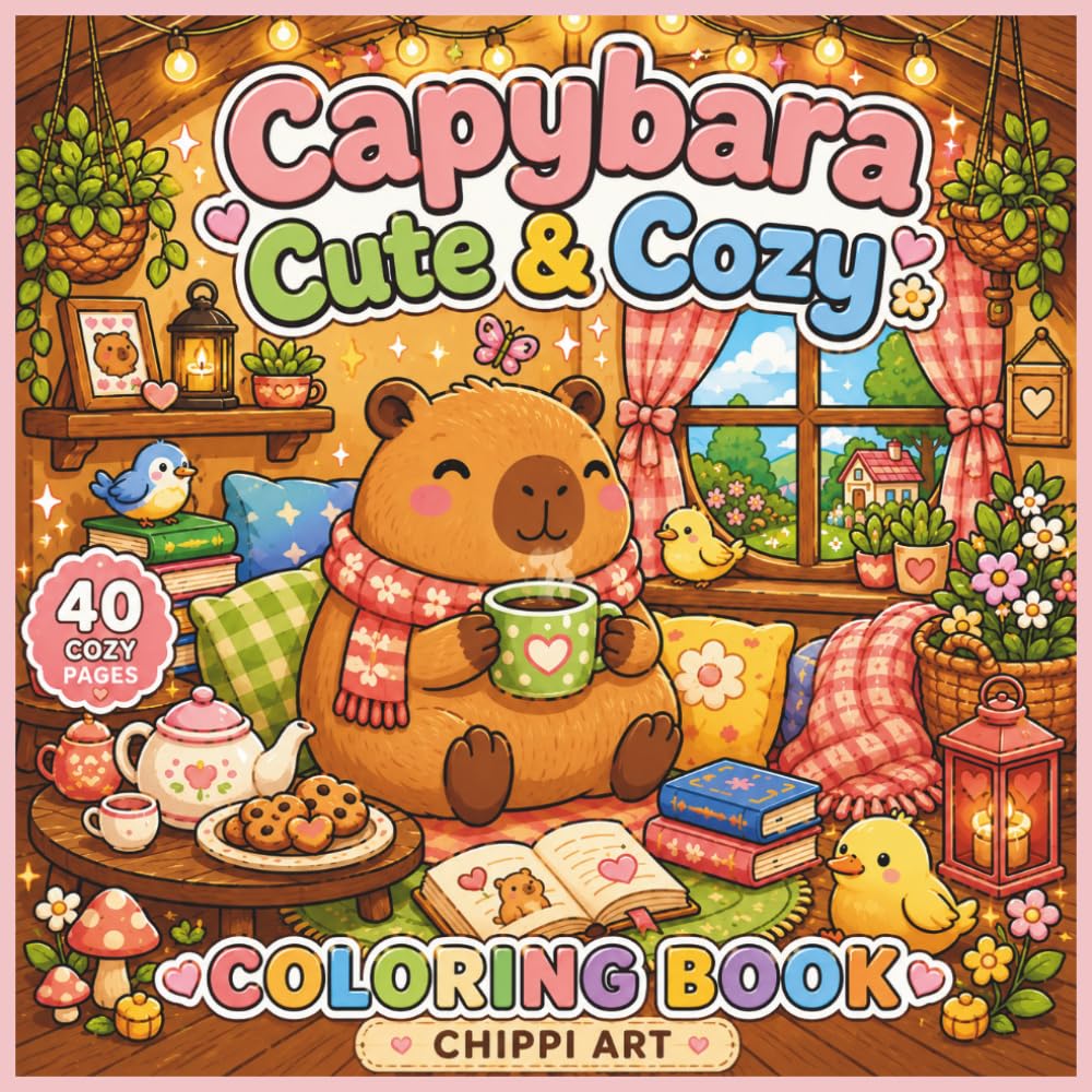 Capybara Cute and Cozy Coloring Book: 40 Adorable Capybara Coloring Pages for Relaxation, Stress Relief, and Cozy Fun