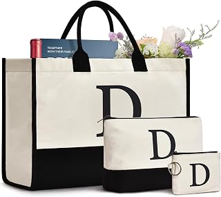 GASSDA Initial Canvas Tote Bag Birthdays Gift for Women Mom Teacher Friends