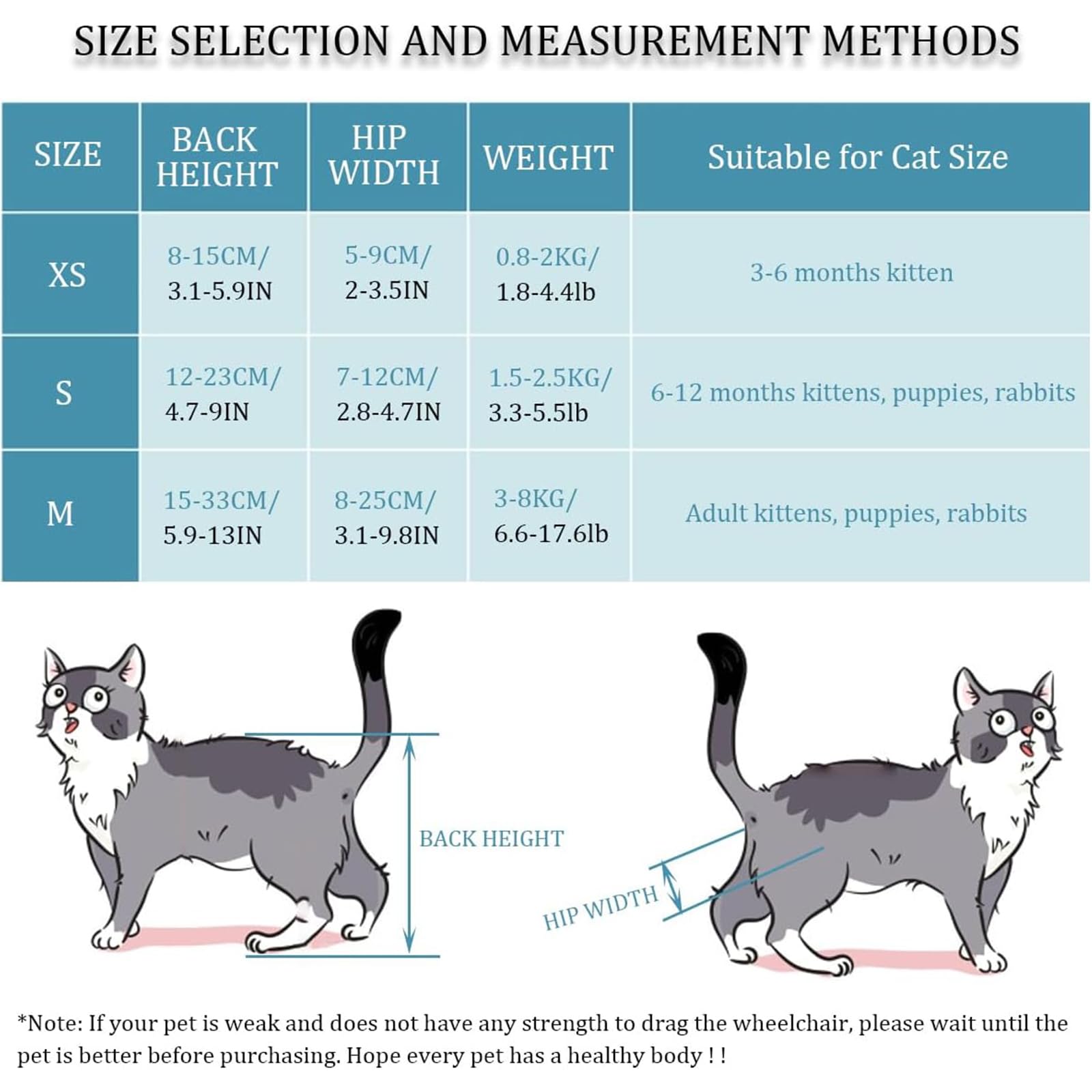 Sedia A Rotelle per Gatti per Zampe Posteriori, Sedia A Rotelle Leggera A 2 Ruote per Gatti per Allenamento Riabilitativo Zampe Posteriori Disabili Che Camminano,S