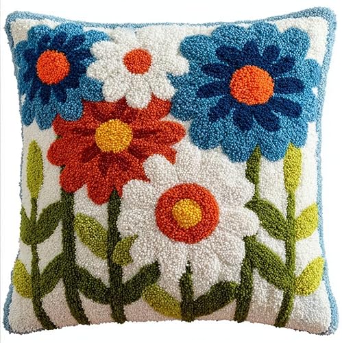 WallustrioaW Latch Hook Pillow Kit -Sunflower Embroidery Art Craft Kit - All Ages - Unisex - 43X43Cm