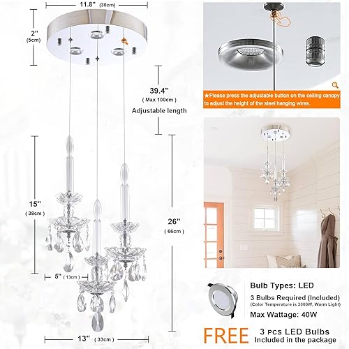 Miniatura 2 de Moderno portavelas de acero inoxidable con 3 luces K9 de cristal de lujo con acabado cromado, lámpara de techo para sala de estar, comedor,
