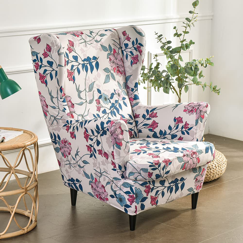 Fundas de sillón orejero elástica 1 Plaza Estampado Fundas para sillones con Respaldo de ala Cubre Sillón para Sala de Estar Aroma de la Tarde