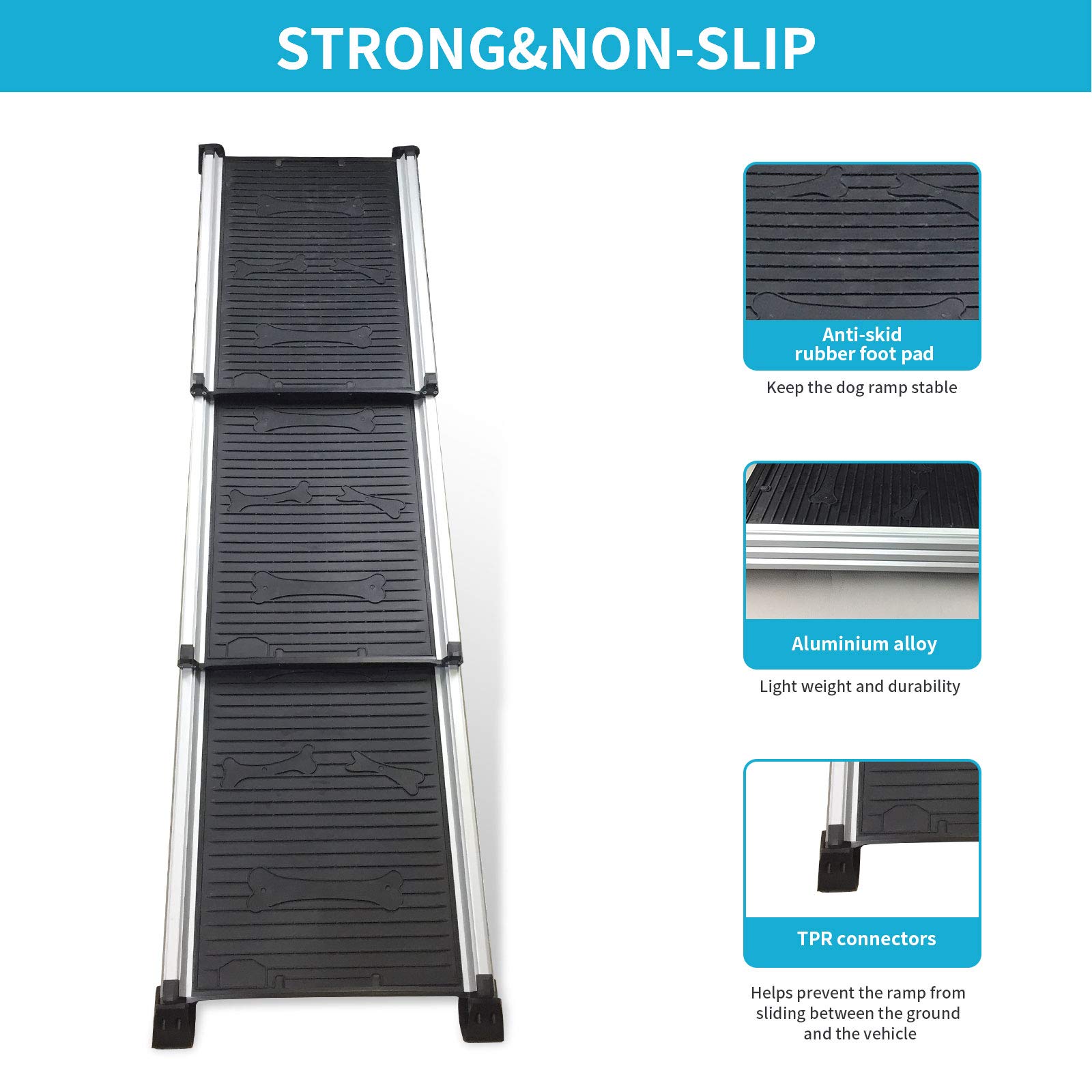 Dextrus Folding Dog Ramp For Easy Pet Access With Anti-Slip Tape,61 In Portable & Reliable Pet Ramp For Large Dogs With Safe Raised Sides Stairs Step For SUV Truck,150lbs Load Capacity