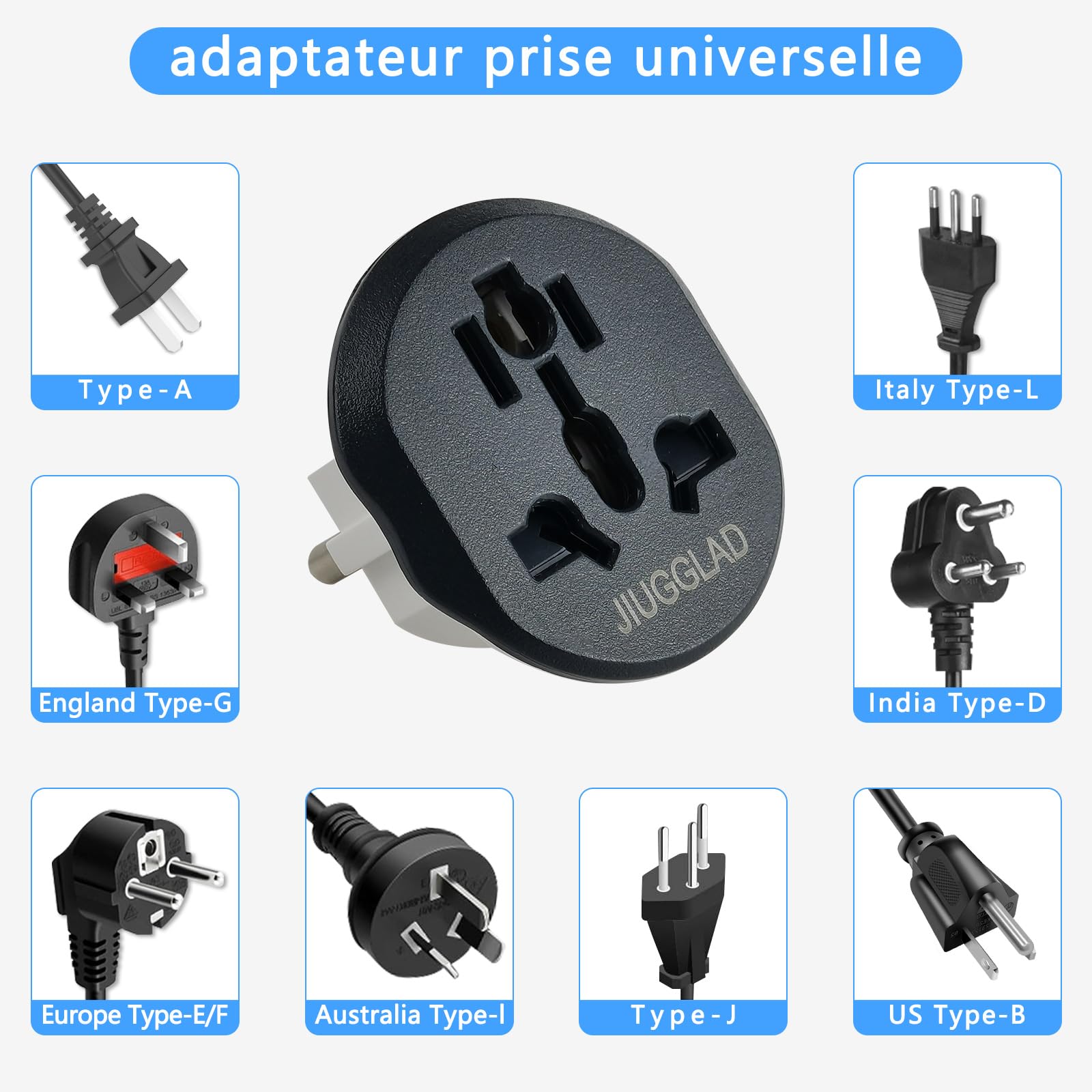2 Pièces Adaptateur Prise Anglaise vers France, Adaptateur Prise Universelle, Adaptateur Prise USA vers France, Adaptateur Universel pour UK,USA,Chine,la Suisse ect