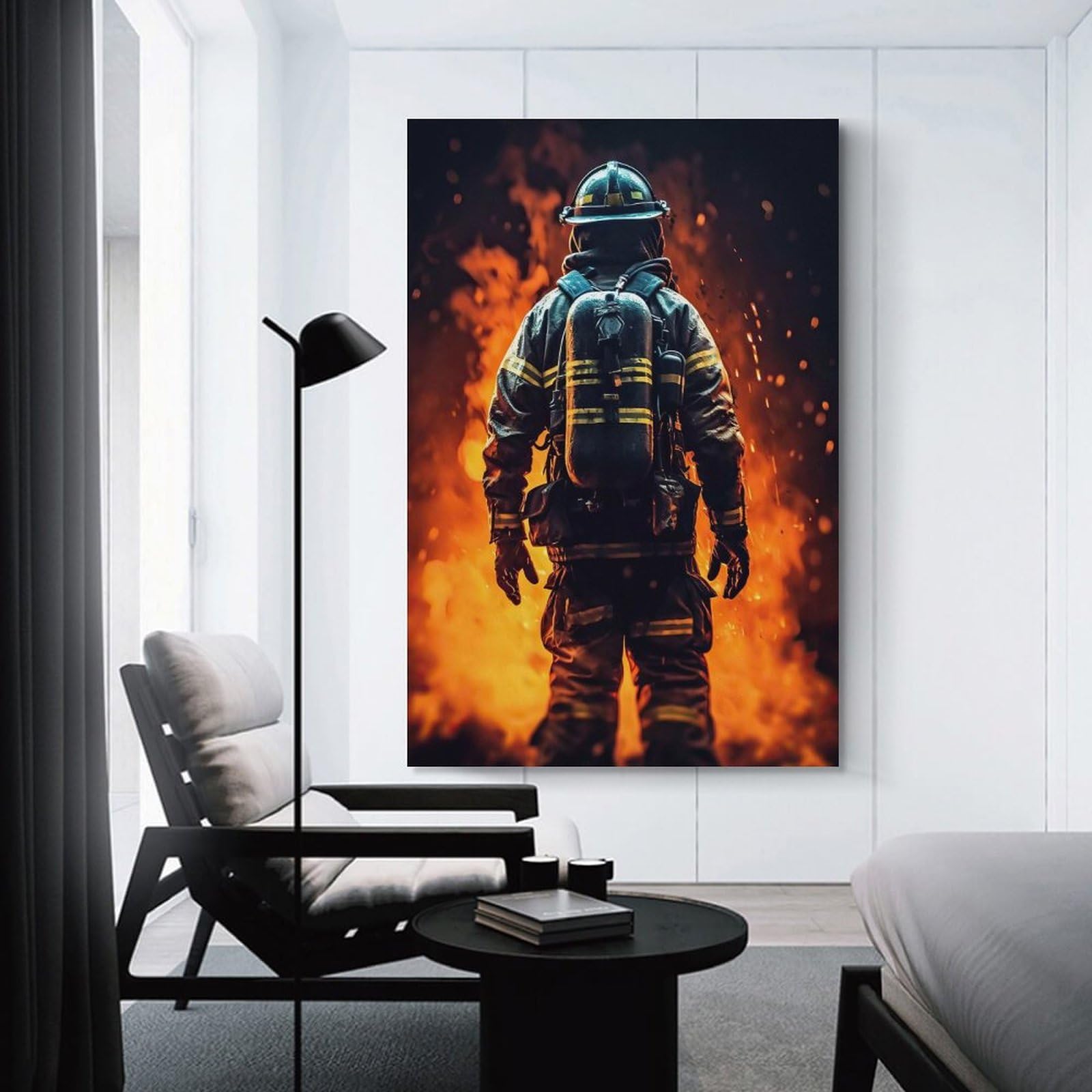 Junmoney Unframe-Firefighter Cool Firefighter Cool Canvas Art Print 20X30inch(50X75cm), For Calm Bedrooms, Home Corners Or Flats, An Easy Wall Refresh For Bedrooms