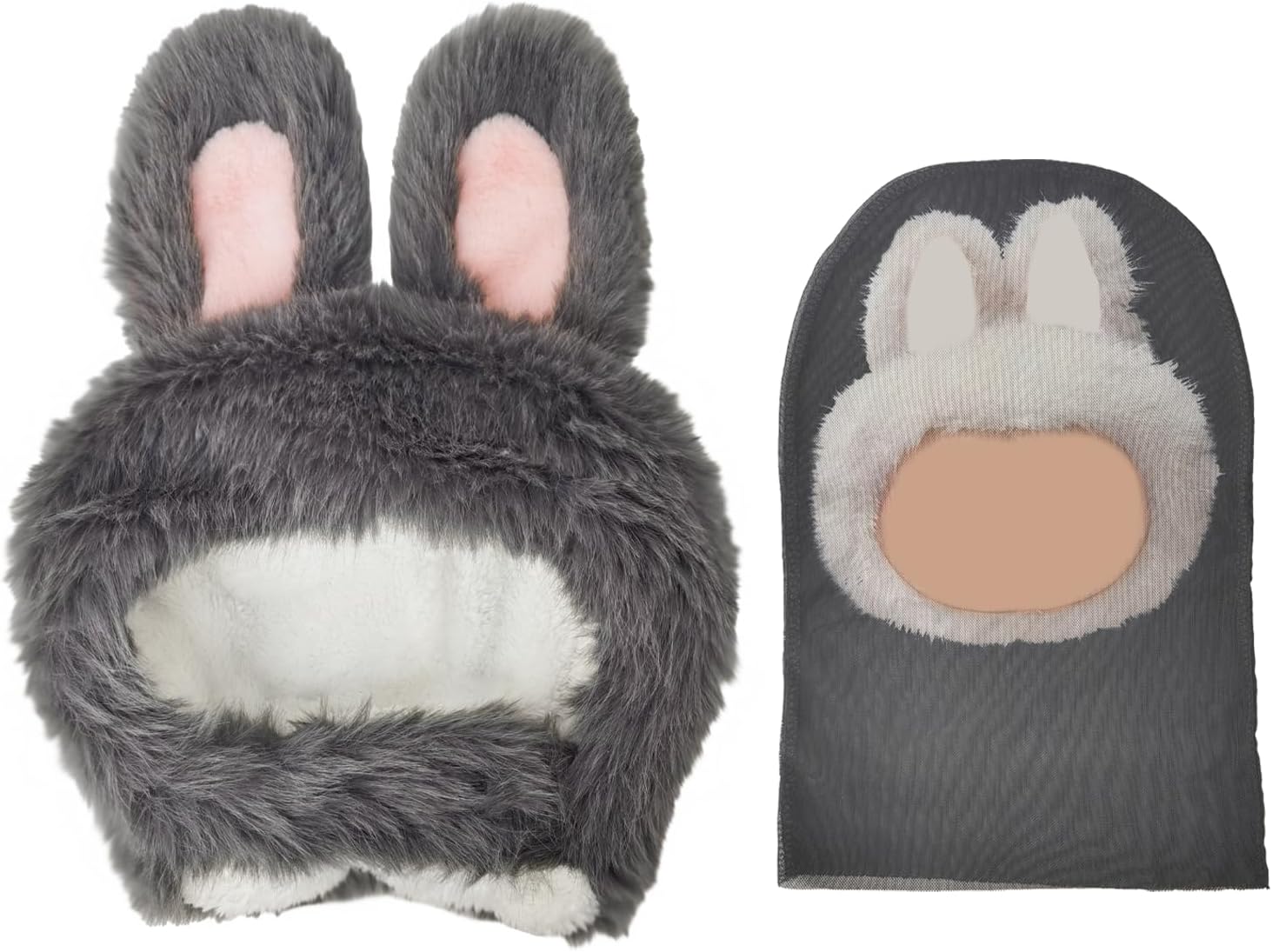Plush Bunny Hat with Full Face Mask, Cosplay Accessories Compatible with LABUBU Style for Halloween Easter Christmas Party