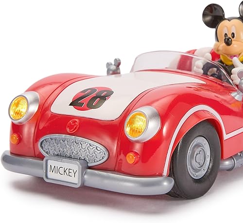 Miniatura 6 de Disney Store Coche de control remoto vintage oficial de Mickey Mouse para niños, rojo brillante, convertible Roadster con luces y sonidos, divertido