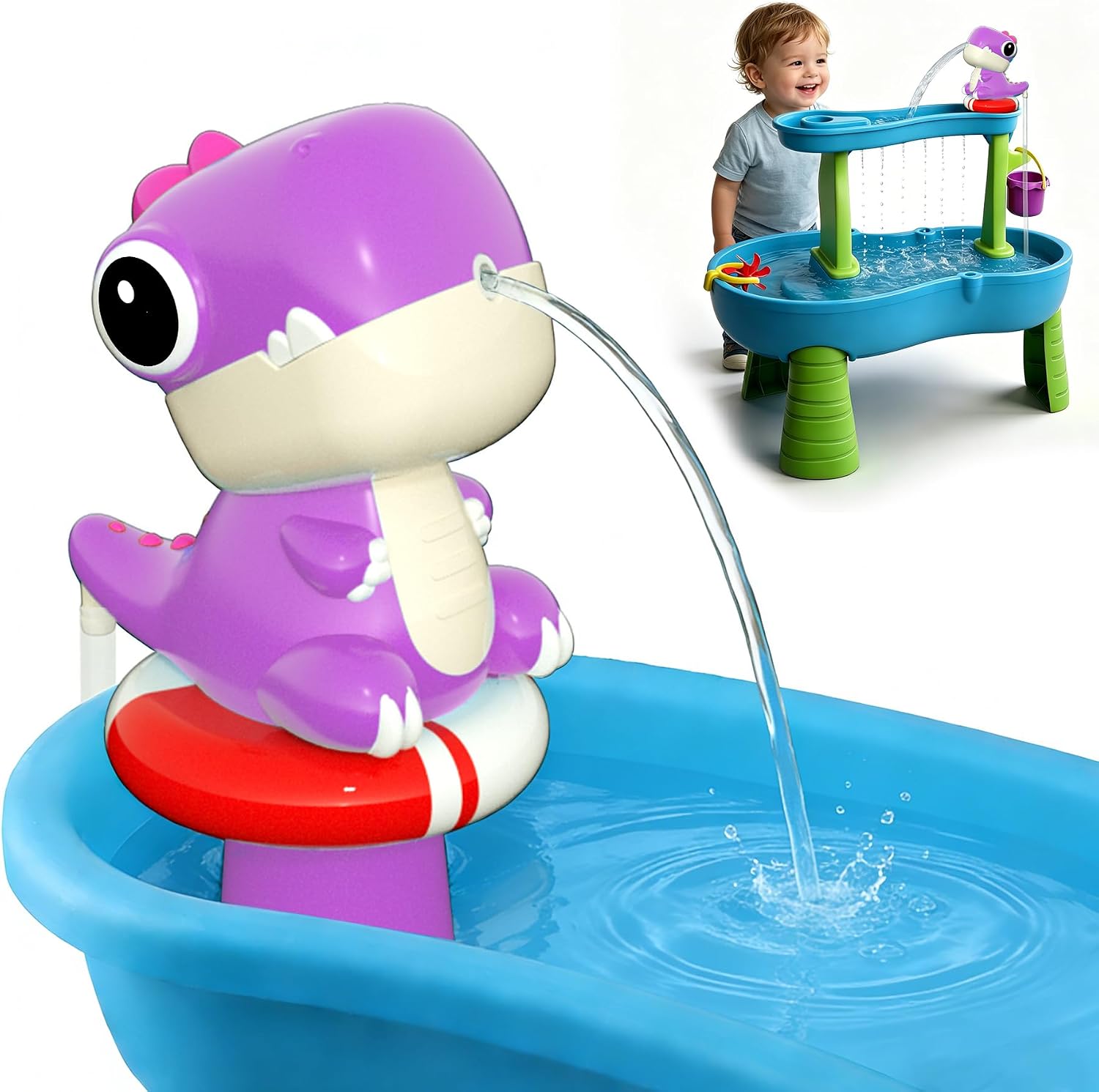 Dinosaur Water Table Pump Continuous Flow – Battery Powered Rechargeable Water Pump - Water Table Accessories (Green)