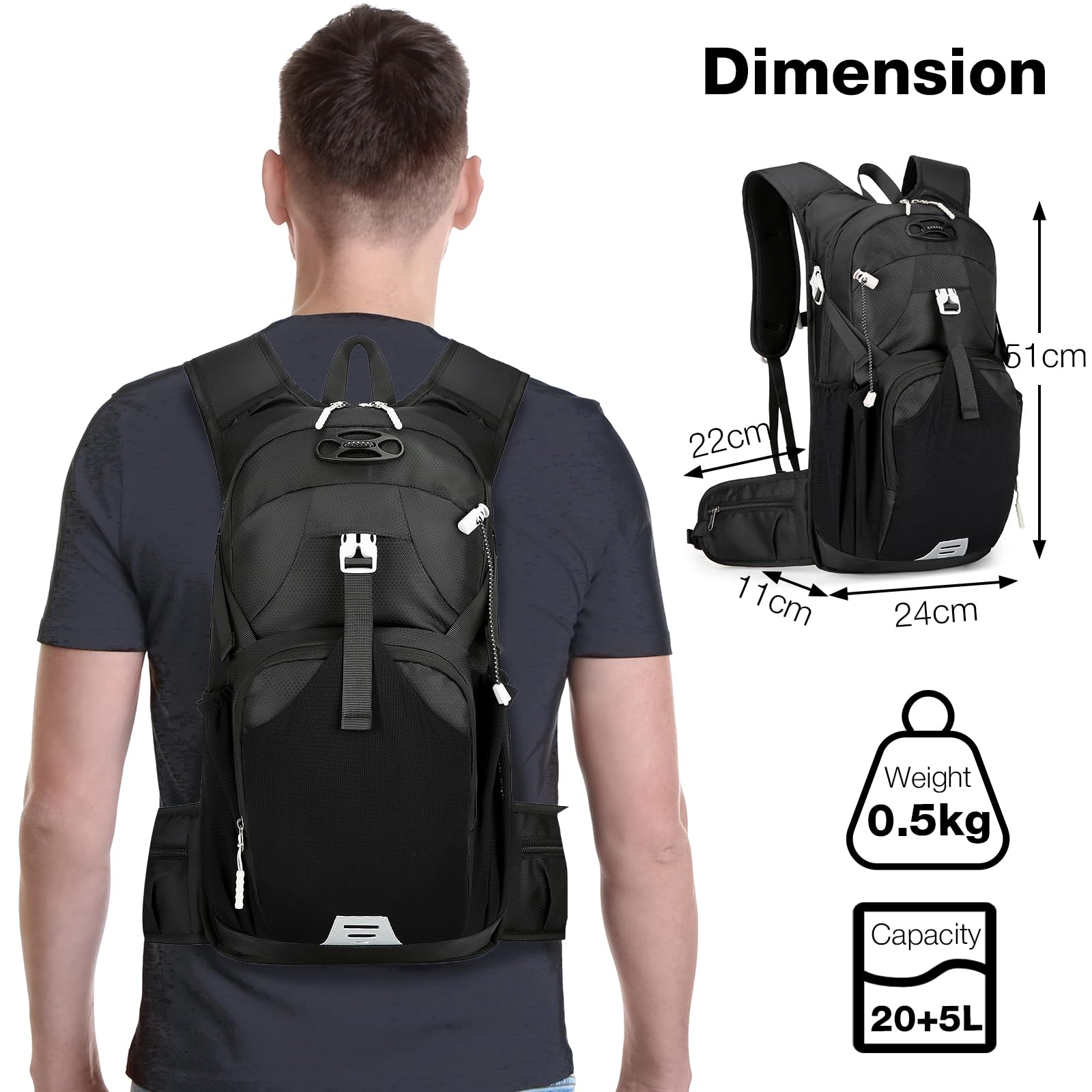 Fahrradrucksack Wasserdicht mit Helmnetz, MTB Rucksack Herren Damen Tagesrucksack, Thermischer Trinkrucksack für Camping Motorrad Wandern Laufen