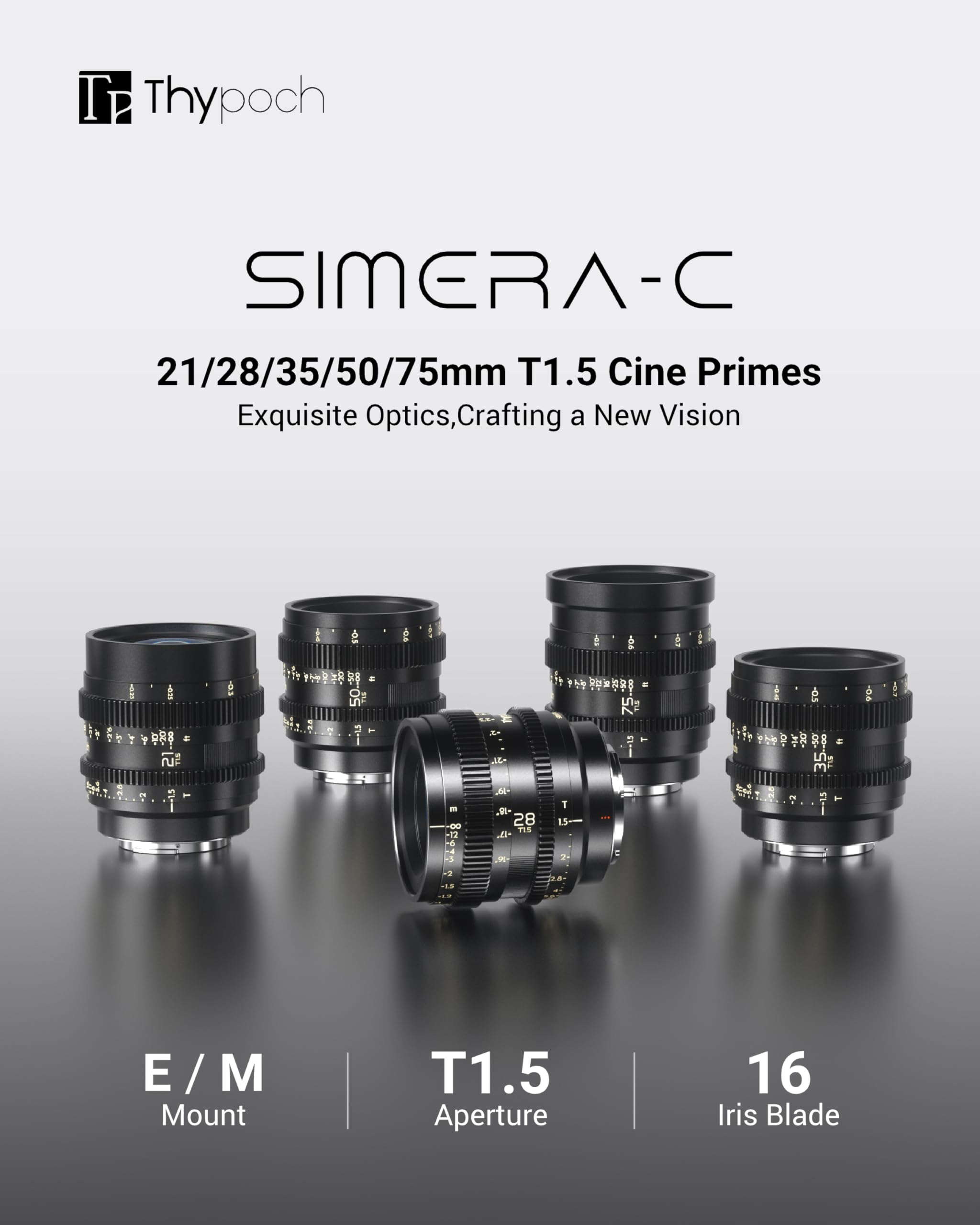 Thypoch Simera-C 75mm T1.5 M-Mount Objektiv, Cine Weitwinkel für Vollformat APS-C, Lichtstarkes Foto- Videoobjektiv mit Manueller Fokussierung, 8K Video, Cinematic Bokeh, Ideal für Film