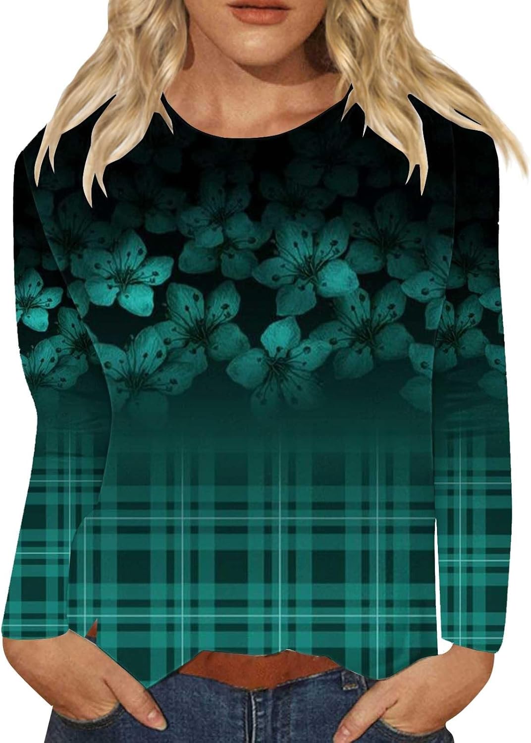 Womens Lengthy Sleeve T Shirts 2025 Fashionable Spring Crewneck Free Match Tunic Tops Informal Floral Printed Graphic