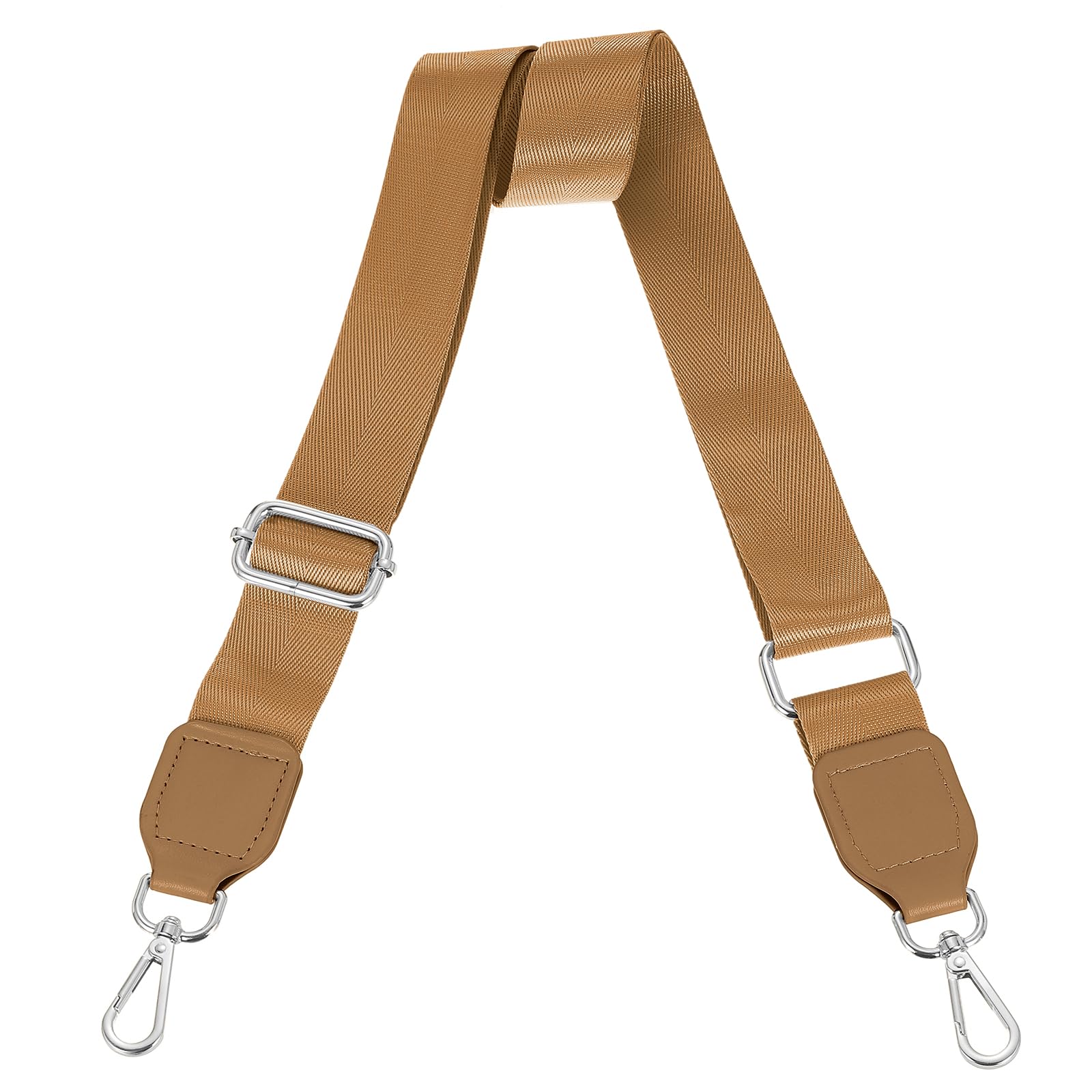 uxcell Wide Shoulder Strap, 3.8cm Adjustable Purse Strap Replacement Crossbody Strap for Shoulder Bag Handbag, Light Brown, Silver Square Mouth Buckle