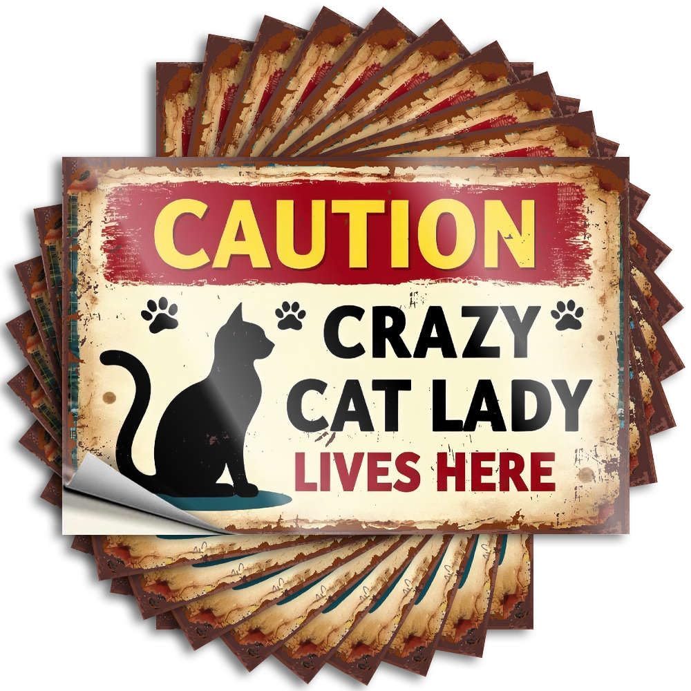 Quote Bottle New Caution Crazy Cat Lady Lives Here for Summer - Vintage Outdoor Decor Easy Peel Removable(12X18CM)