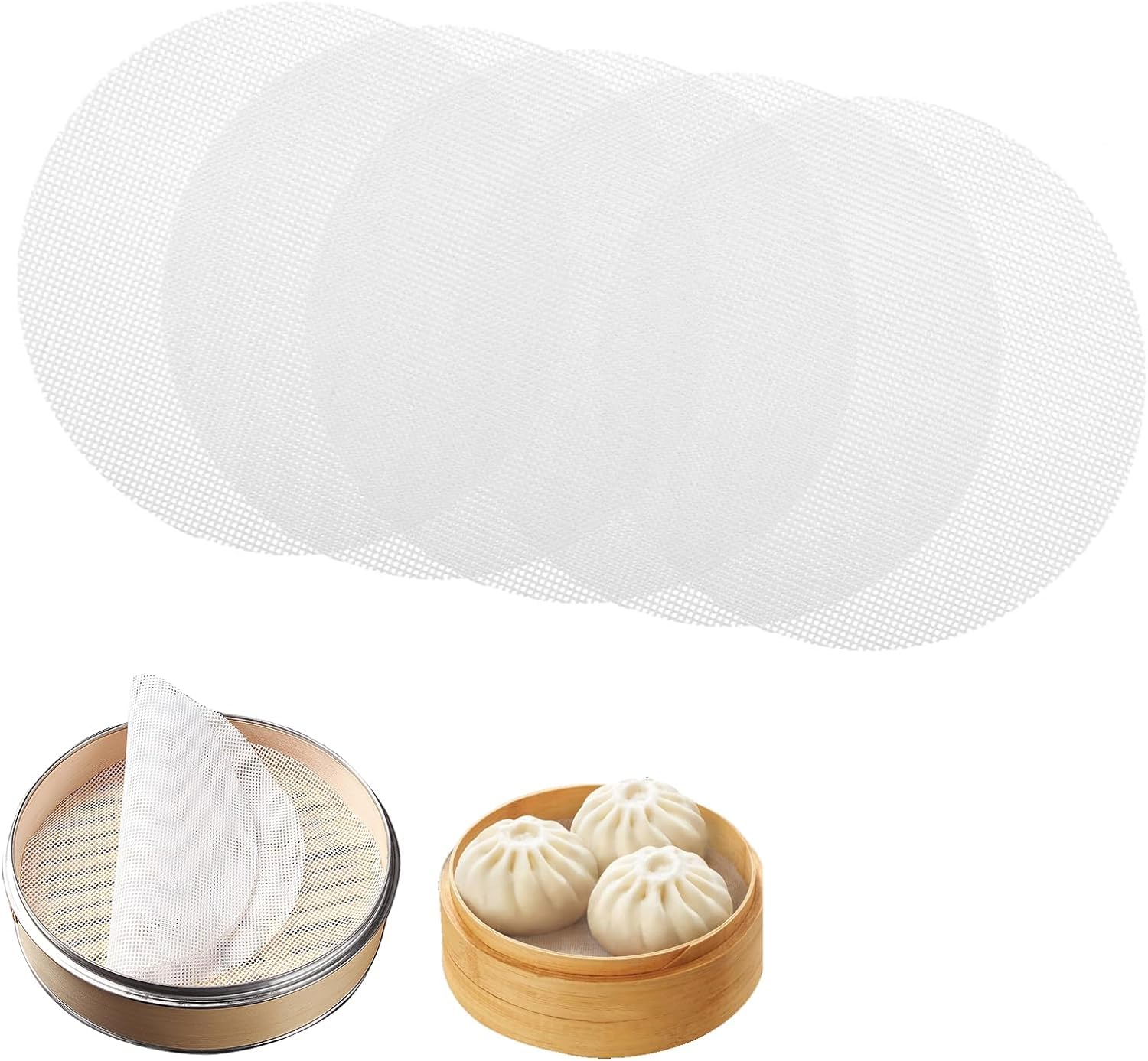 Muiltvoe 5pcs Premium Silicone Steamer Mat 8 Inch Non-Stick Reusable Bamboo Steamer Basket Liners Round Mesh Pads for Dumpling Wrappers Buns Dim Sum Pastry Home Kitchen Cooking
