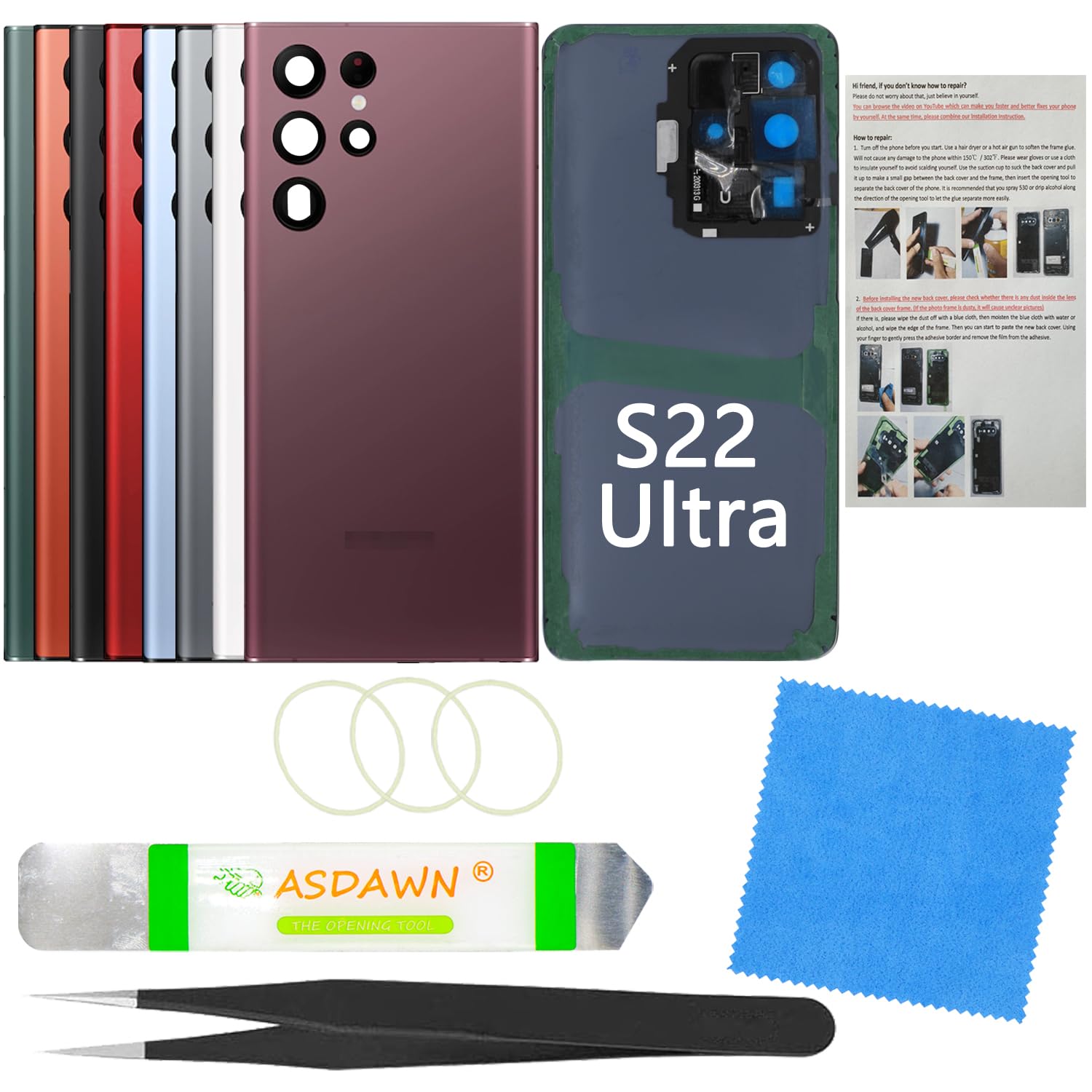 Amazon.com: Galaxy S22 Ultra Back Glass Cover Housing Door