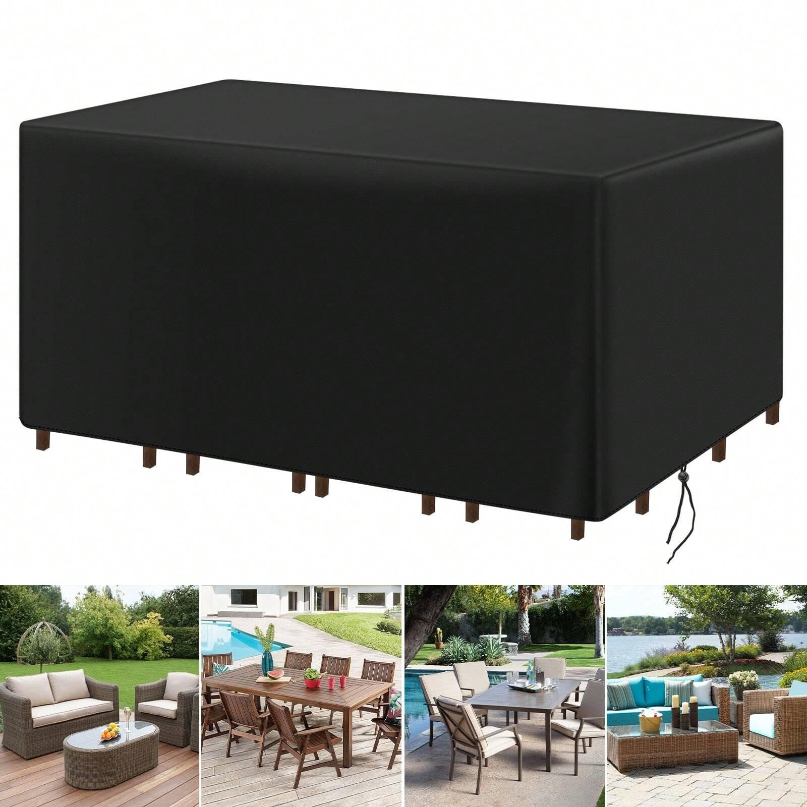 Abdeckung Gartenmöbel Winterfest, 200x120x75cm 420D Oxford Anti-UV Abdeckplane für Gartentische Terrassenmöbel Regenschutz und Staubfest Abdeckhaube Schwarz