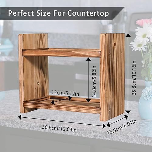 Miniatura 2 de Estante de especias de madera de 2 niveles, un organizador de encimera para almacenamiento de cocina y baño, exhibición de cosméticos