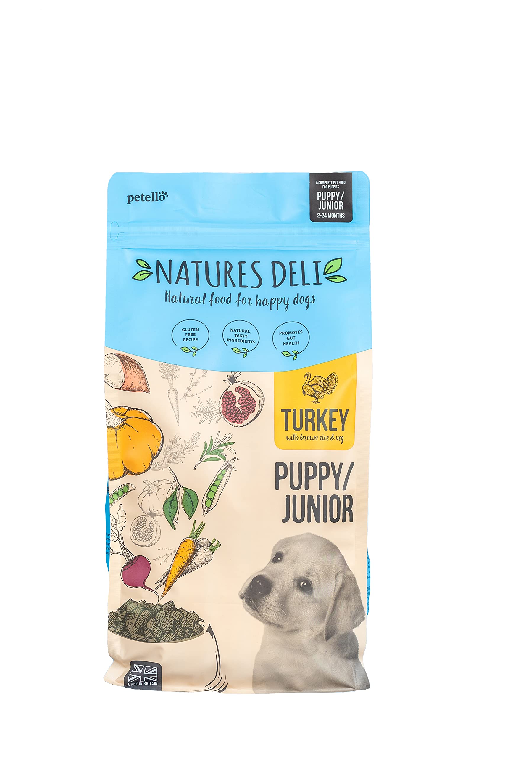 Natures Deli Puppy/ Junior Dry Dog Food, Natural Complete Hypoallergenic Food for Dogs, Suitable for All Breeds, Turkey and Rice - 12 kg