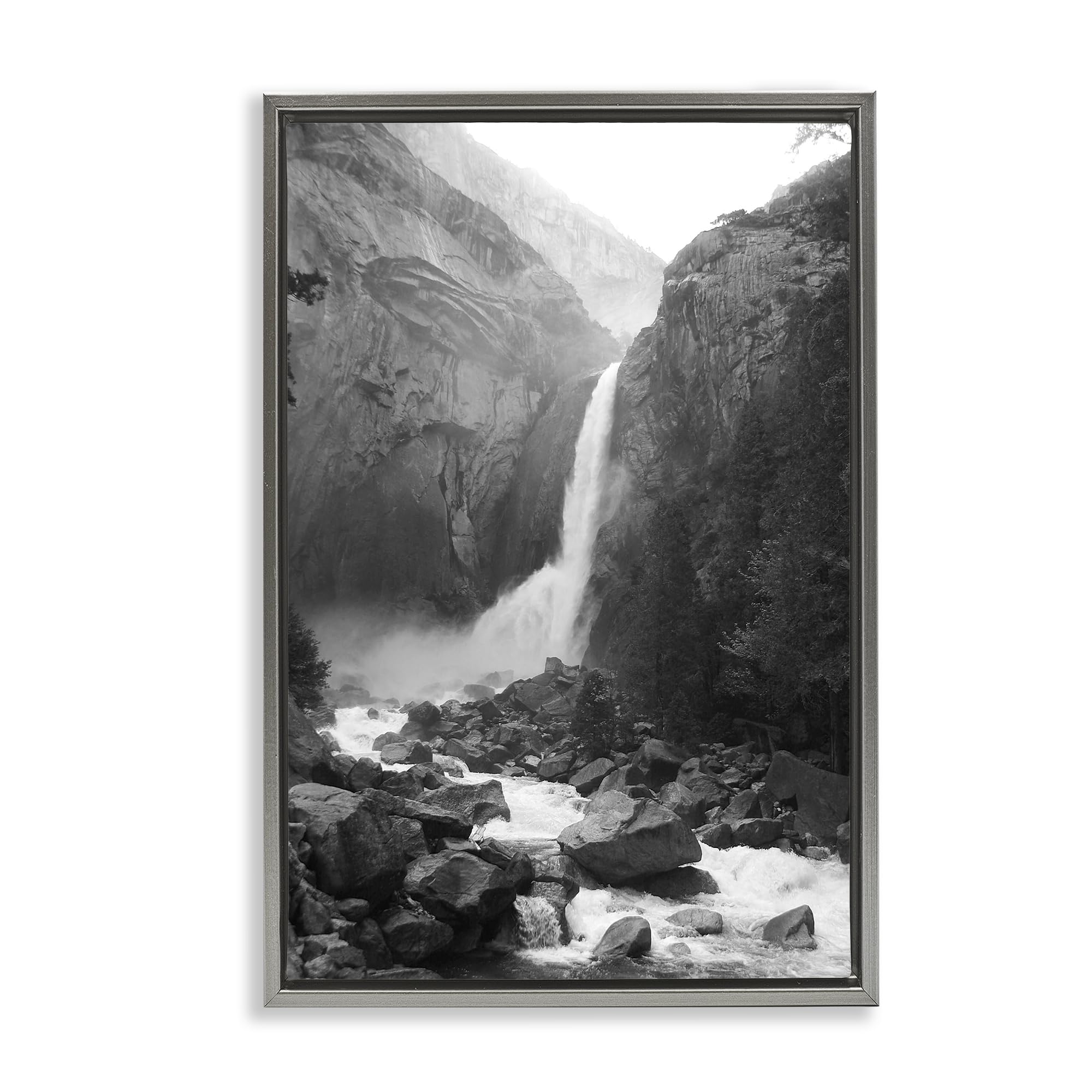 Stupell Industries Luster Gray (Matte) 'Rocky Yosemite Falls'| Floating Frame Canvas Art