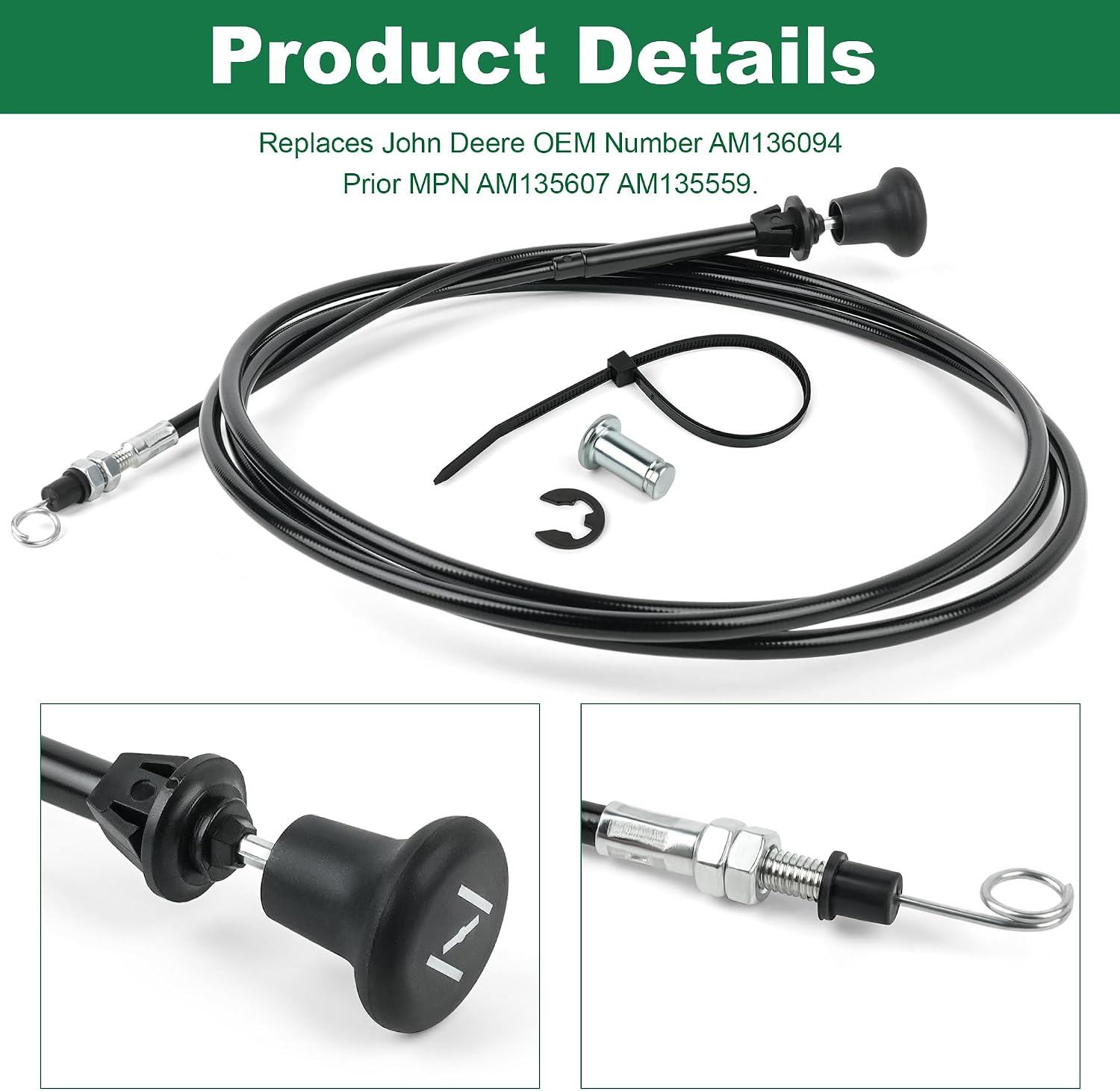 Choke Cable Kit AM136094 Compatible with John Deere Gator CS CX HPX Trail 4X4 4X2