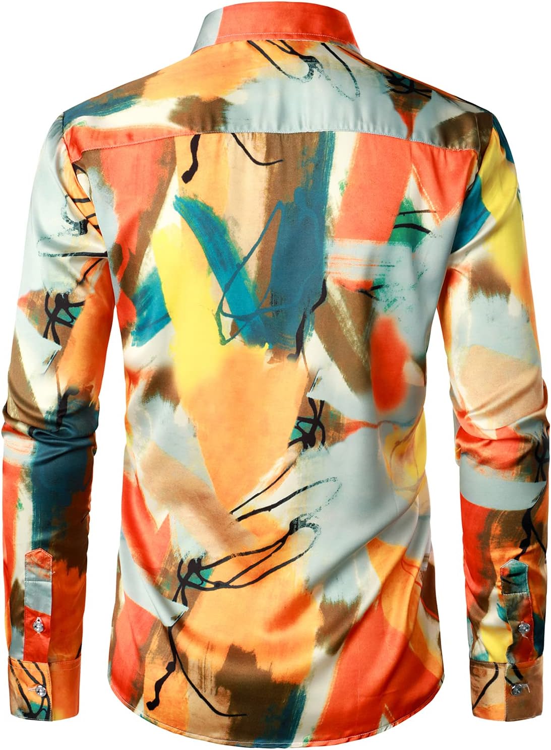 ZEROYAA Men's Hipster Printed Slim Fit Long Sleeve Button Up Satin Dress Shirts - Image 3