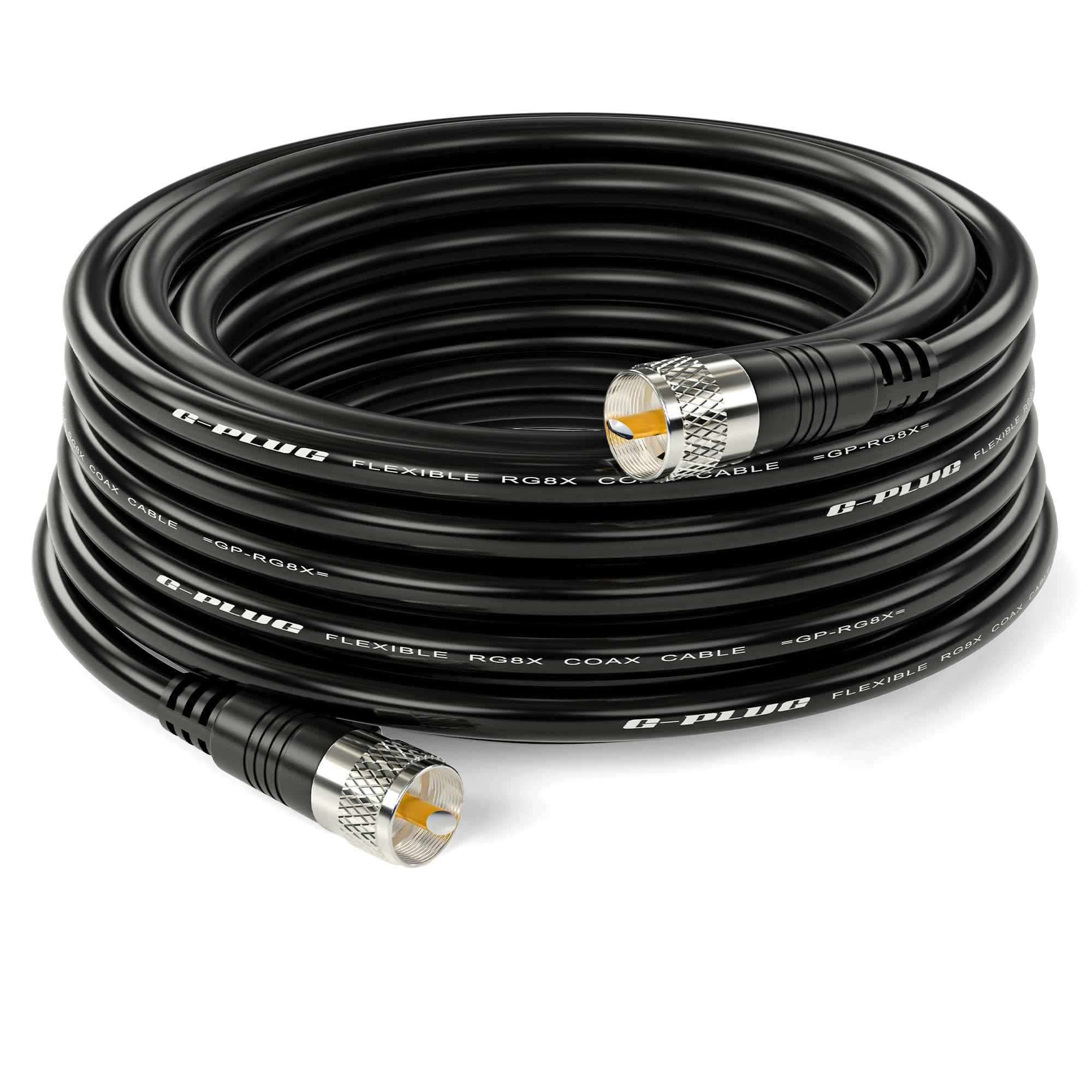 G-PLUG RG8X Coaxial Cable 75FT – 50 Ohm Low-Loss Coax with PL259 Connectors – Pure Copper Core, Dual Shielding, Waterproof PVC Jacket – for CB & HAM Radio, SWR Meter, Antenna Analyzer, RF Applications