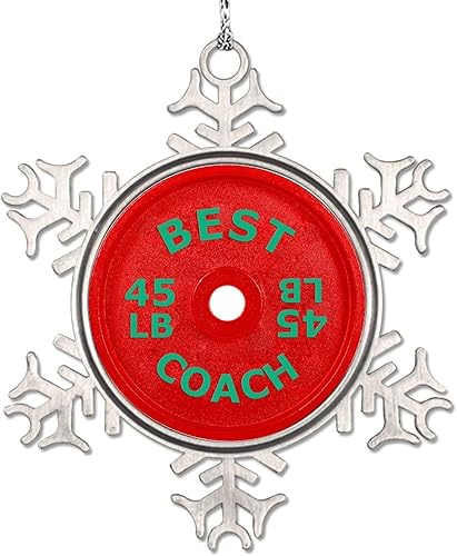 Vista 37 de Plato de pesas con barra para amantes del fitness, adornos de Navidad 2022, adornos de copo de nieve, decoraciones de Navidad para árbol, novedad