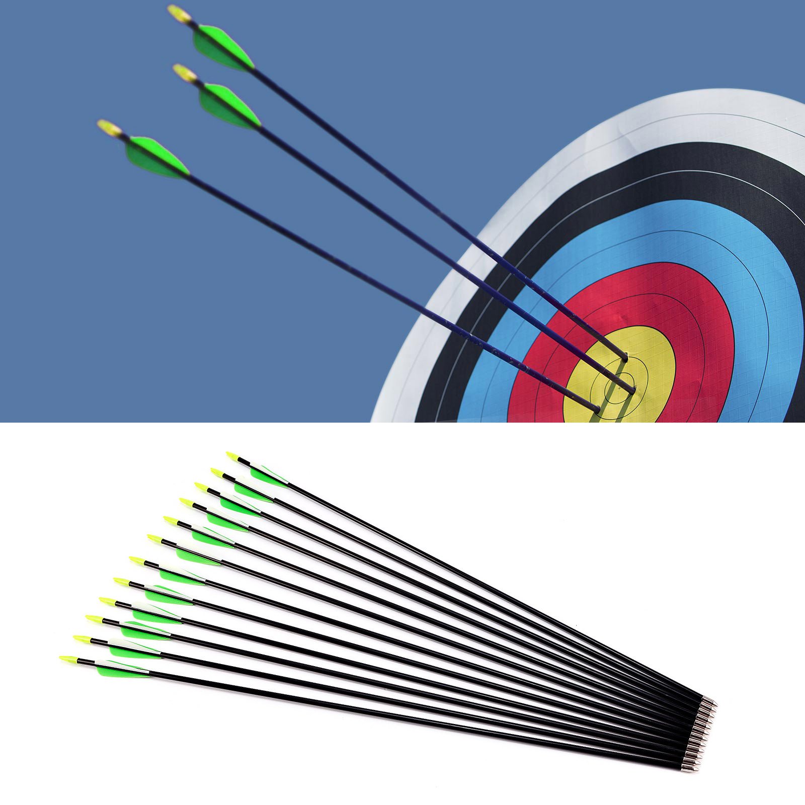 3-30PK Fibreglass Archery Arrows Practice With Steel Tip Compound/Recurve Bow EB