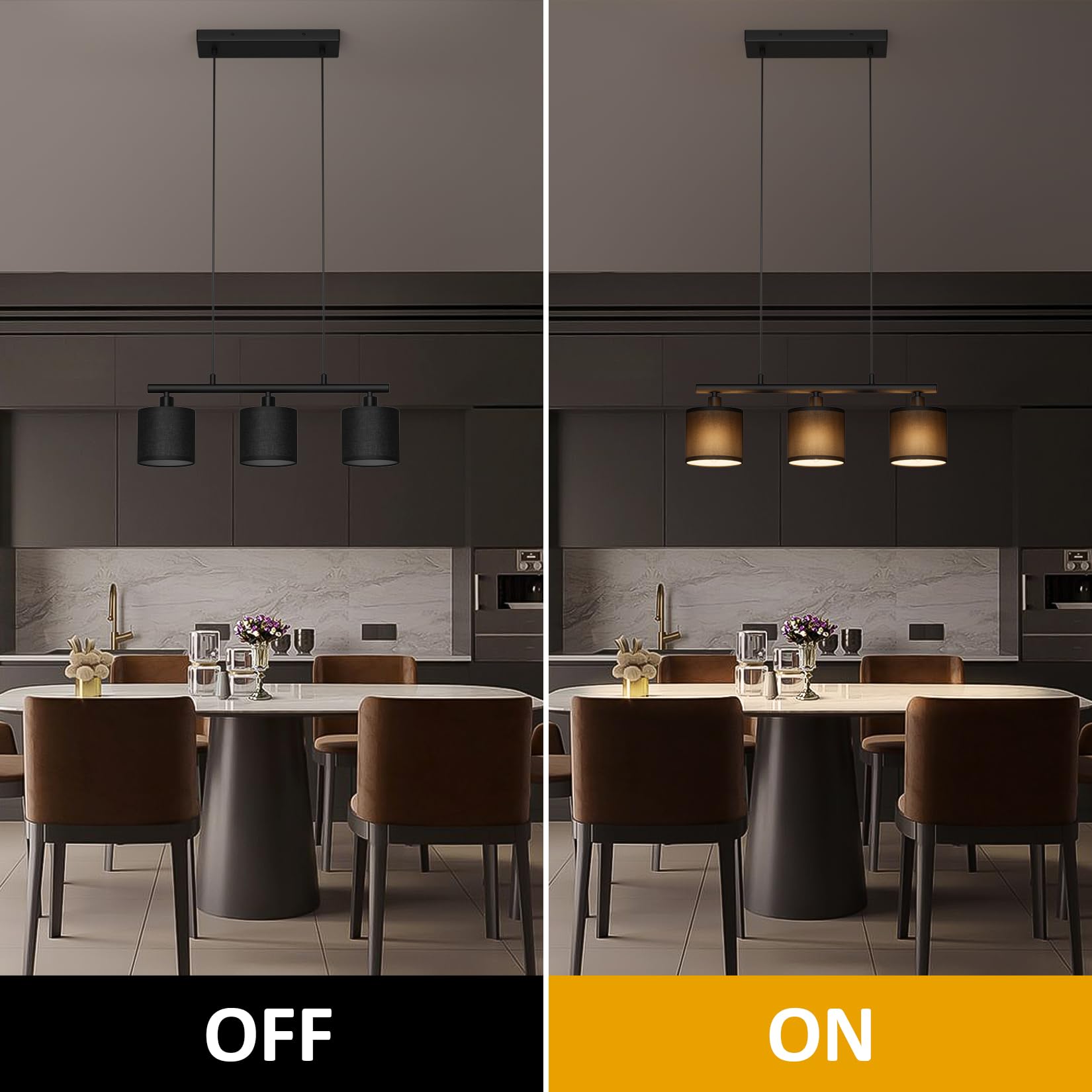 Klighten Lampada a Sospensione 3 Luci E14, Nero, Lampadina non Inclusa | Cilindro Paralume Tessuto, Altezza Regolabile, Lampadario a Sospensione Moderno per Soggiorno Cucina Tavolo da Pranzo