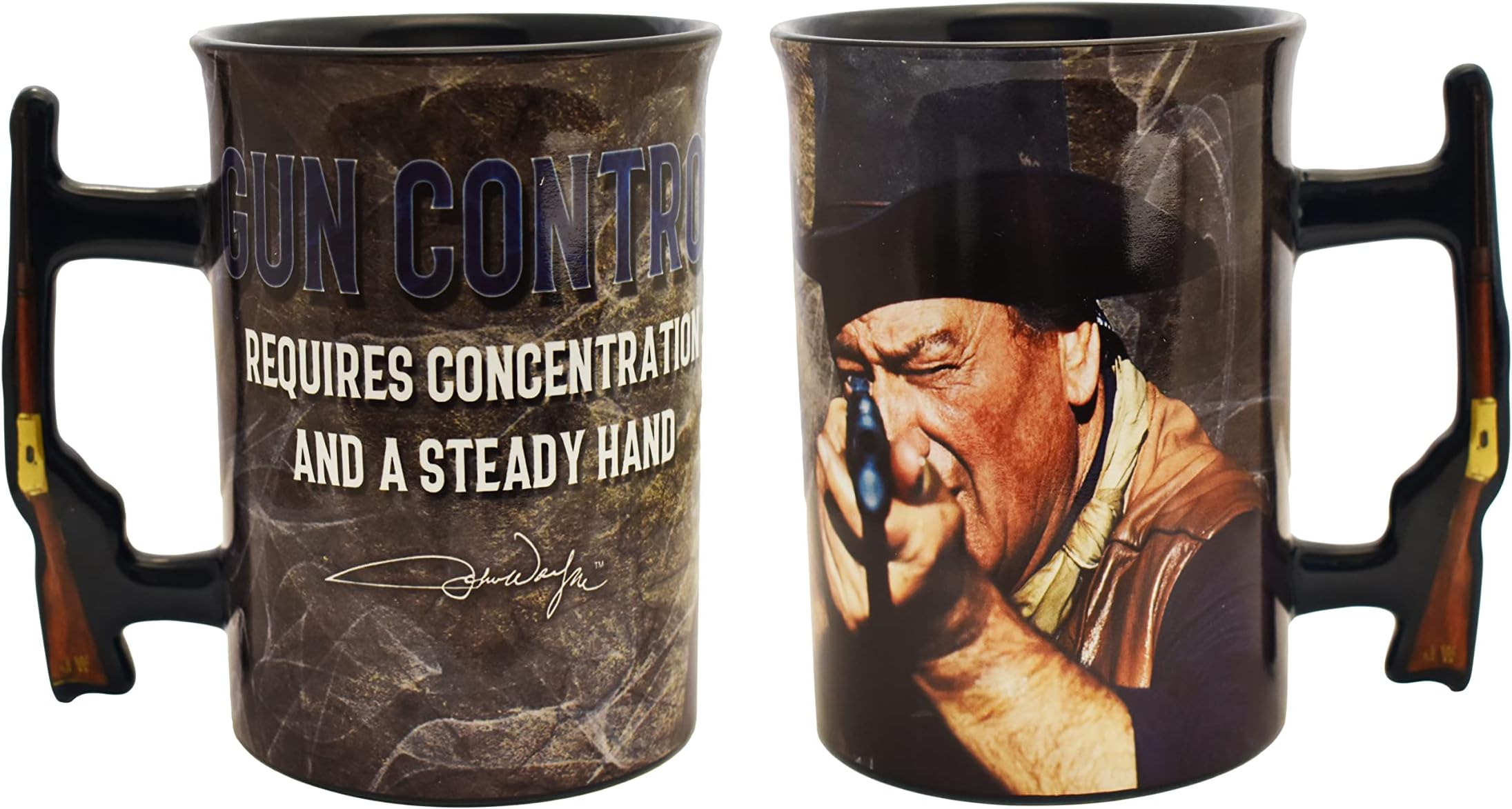 Midsouth Products John Wayne Gun Control 16 oz Ceramic Mug - Iconic Collectible for Duke Fans and Cowboy Enthusiastis
