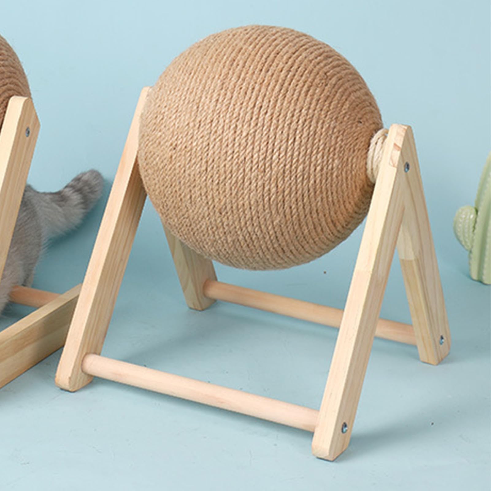 GLOGLOW Cat Scratching Ball, Rotating Sisal Rope Ball with Wooden Stand Cat Scratching Board for Indoor Cats Entertainment Toy - Image 3