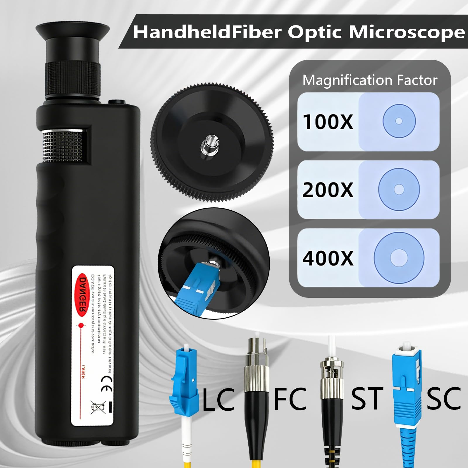 Mikroskope, Glasfaser Mikroskop mit 400-fache Vergrößerung, Kabelinspektionsmikroskop mit 1,25-mm- und 2,5-mm-Adapter-Schnittstelle, Handmikroskop für Techniker, Bediener und Ingenieure