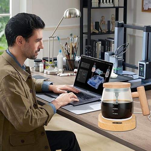 Miniatura 6 de Taza de café autoagitable, taza de café de vidrio de borosilicato de alta calidad, taza mezcladora eléctrica con posavasos termostáticos de 55, taza