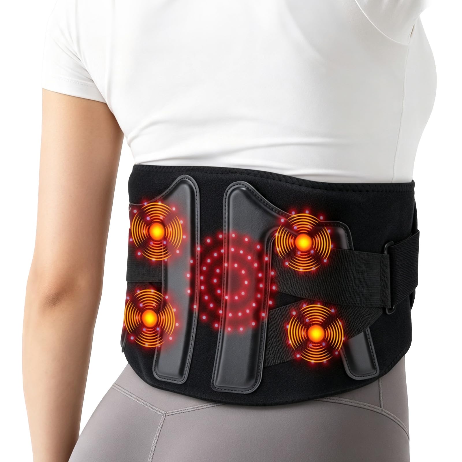 Longzhuo Cintura terapeutica a luce rossa con massaggio termico e vibrazione, 5 modalità di temperatura e 5 modalità, 5000 mAh, cuscinetto riscaldante portatile per schiena, spalle, addome, sollievo