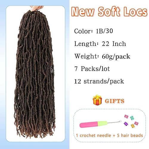 Miniatura 2 de Rastas de pelo sintético de ganchillo de 22 pulgadas, color marrón degradado, 7 paquetes de cabello de ganchillo preanudado para mujeres negras,