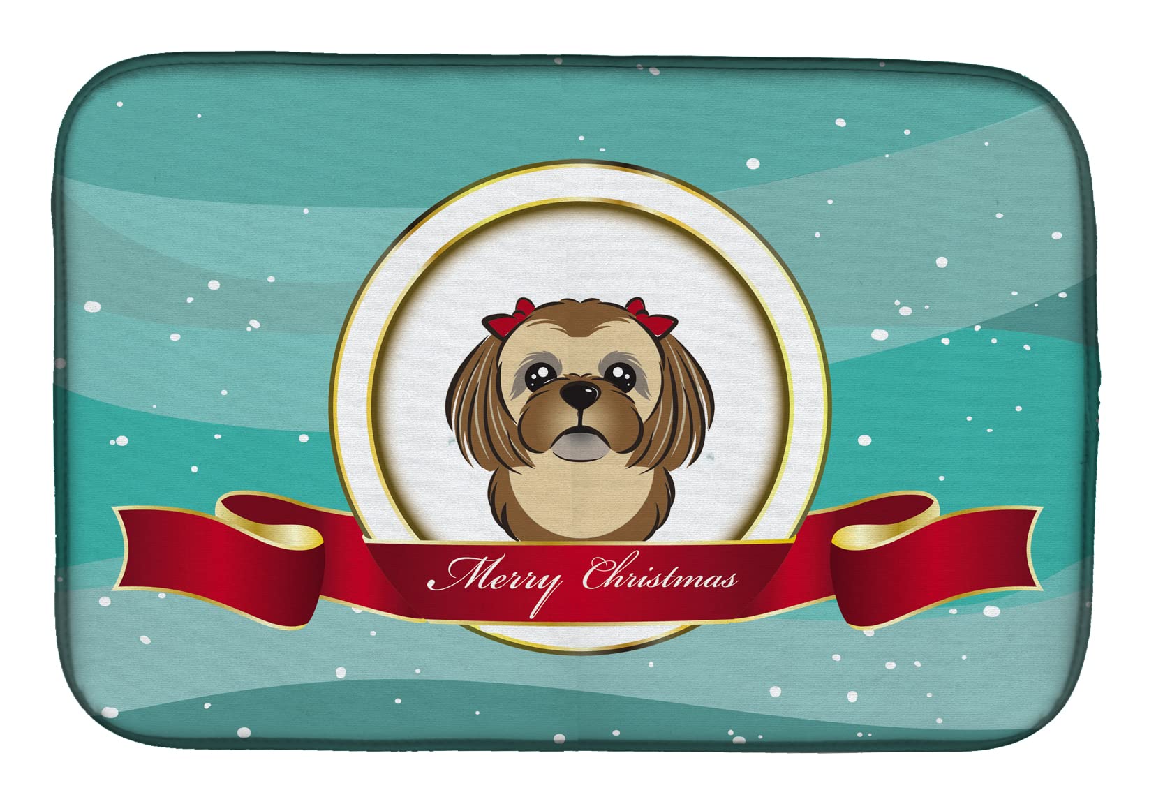 Tapis vaisselle 14x21 anti-humidité motif Shih Tzu de Noël