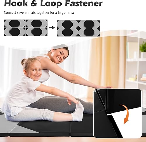 Vista 11 de Giantex 4'x10'x 2" Gymnastics Mat, 4-Panel Folding Aerobics Exercise Mat w/Hook & Loop Fastener, Carrying Handle, Portable Tumbling Mat for